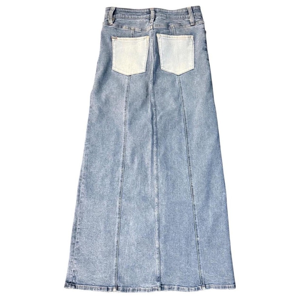 Alice + Olivia Women's Maxi Skirt Denim Color block Patchwork With Slit Size 25